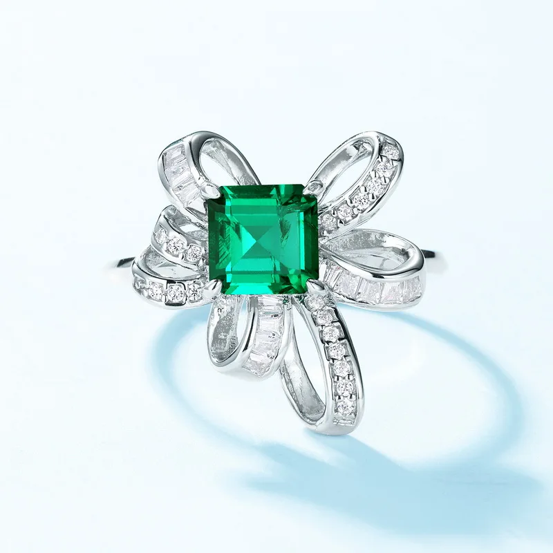 Flower S925 Sterling Silvercostume Jewelry Emerald Ring for Women Vintage