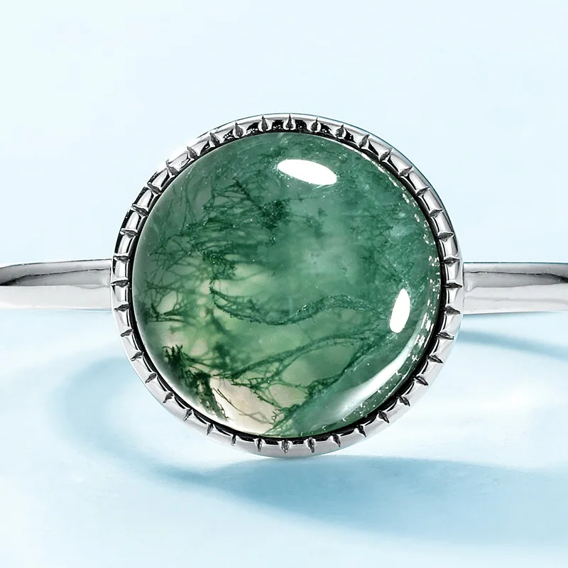 Jewelyking S925 Plated Bands Engagement Agate Moss Green Rings JKRS0122