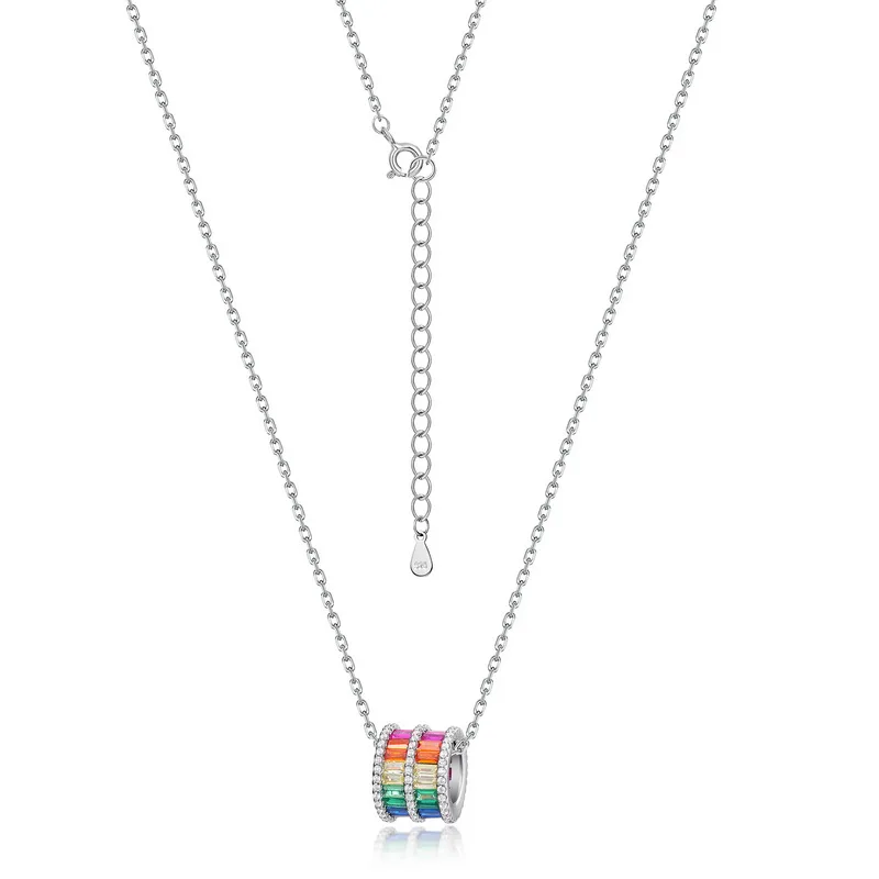 Gold Plated S925 18k Gold Rainbow Colorful CZ Charms Bracelet Necklace Custom Colorful Jewelry Gift for Women