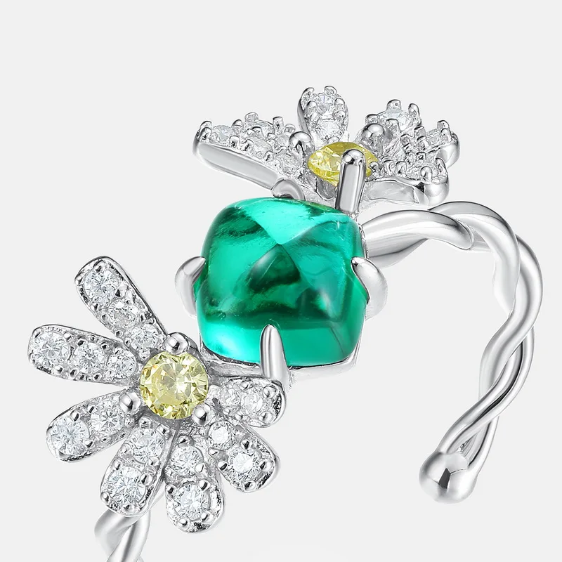 Costume Jewelry Emerald Lab Created Gemstones 5*7mm Wedding Silver Rings for Women