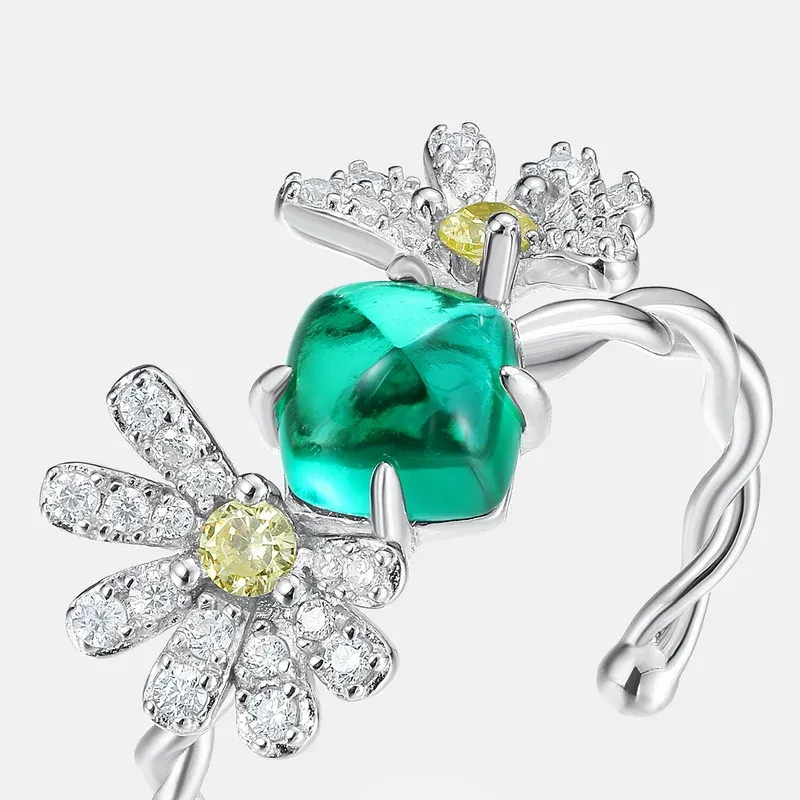 Costume Jewelry Emerald Lab Created Gemstones 5*7mm Wedding Silver Rings for Women