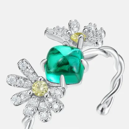 Costume Jewelry Emerald Lab Created Gemstones 5*7mm Wedding Silver Rings for Women