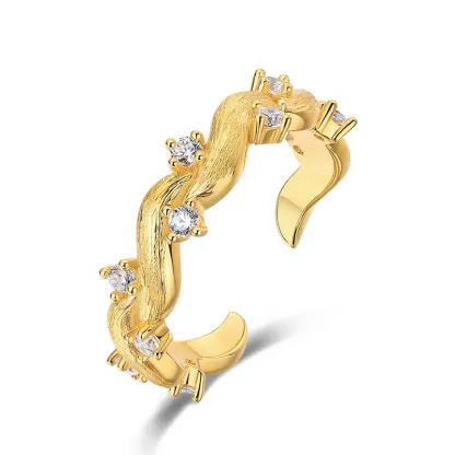 Medieval Brushed 14K Gold Open Ring S925 Sterling Silver Light Luxury Retro Niche Women Gift