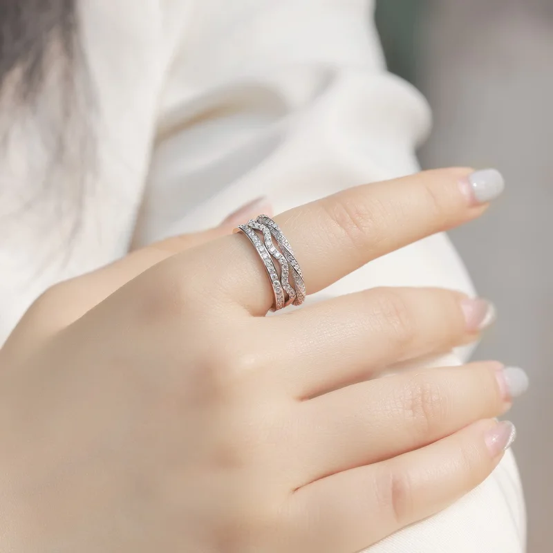 JewelyKing S925 Sterling Silver Moissanite Stackable Full Eternity Channel Set Pave Band Wedding Ring JKRS0016
