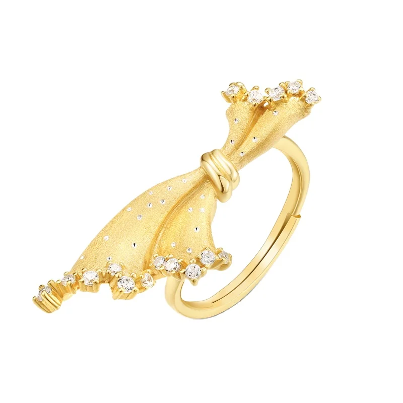 Jewelyking  S925 Sterling Silver Unique Index Finger Retro Brushed 14K Gold Skirt Shape Ring JKRS0106