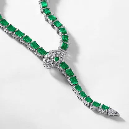 Luxury 925 Sterling Silver White Plated Snake Lab Grown Emerald Necklace Elegant Fine Jewelry Anniversary Engagement Gift Set