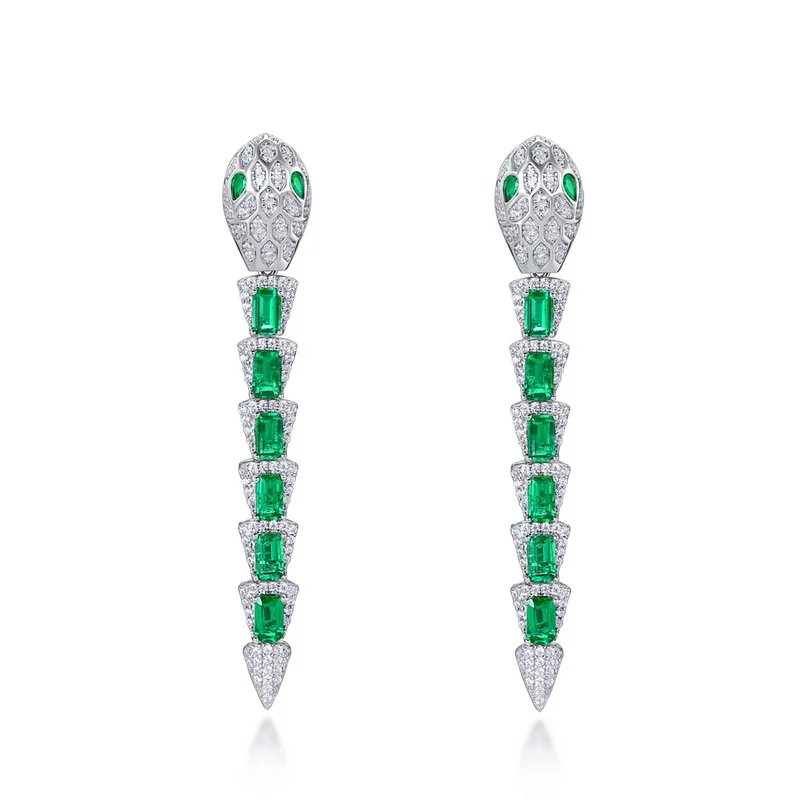 Silver Sterling S925 Earring Premium Snake Design Lab Grown Emerald Ear Stud