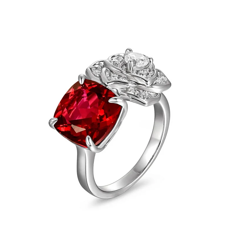 Lab Grown Gemstone Ruby Married Engagement Ring White Gold Plated 925 Silver Luxury Ring for Women Jewelry Set