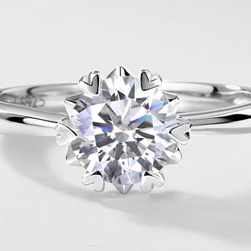 Women S925 Sterling Silver Classic Six Prong 1ct Lab Grown Diamond Ring Elegant Wedding Engagement Jewelry