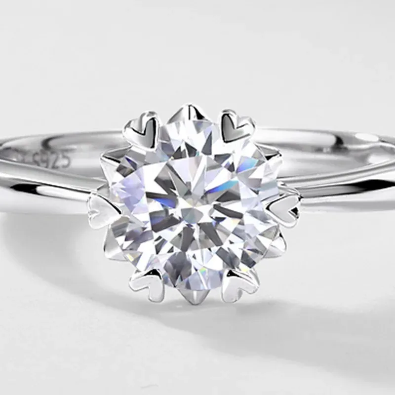 Women S925 Sterling Silver Classic Six Prong 1ct Lab Grown Diamond Ring Elegant Wedding Engagement Jewelry