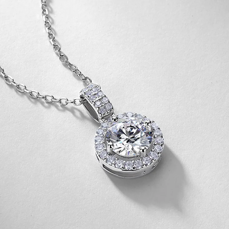 JewelyKing S925 Sterling Silver Lab Grown Diamond Round Necklace