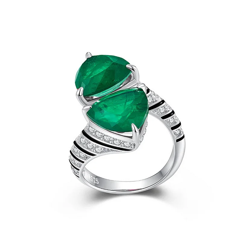 JewelyKing S925 Silver Exquisite Triangular Diamond Inlaid Cultivation of Colored Gemstone Open Ring  JKRS0286
