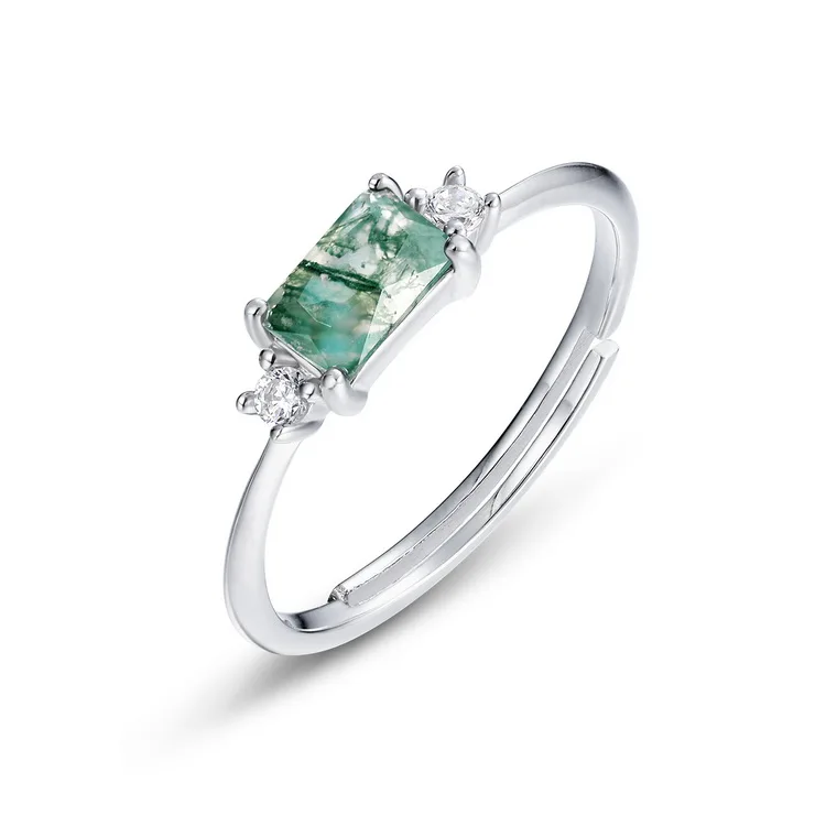 JewelyKing S925 Sterling Silver Green Moss Agate Meaning Split Band Rose Gold Plated JKRS0140