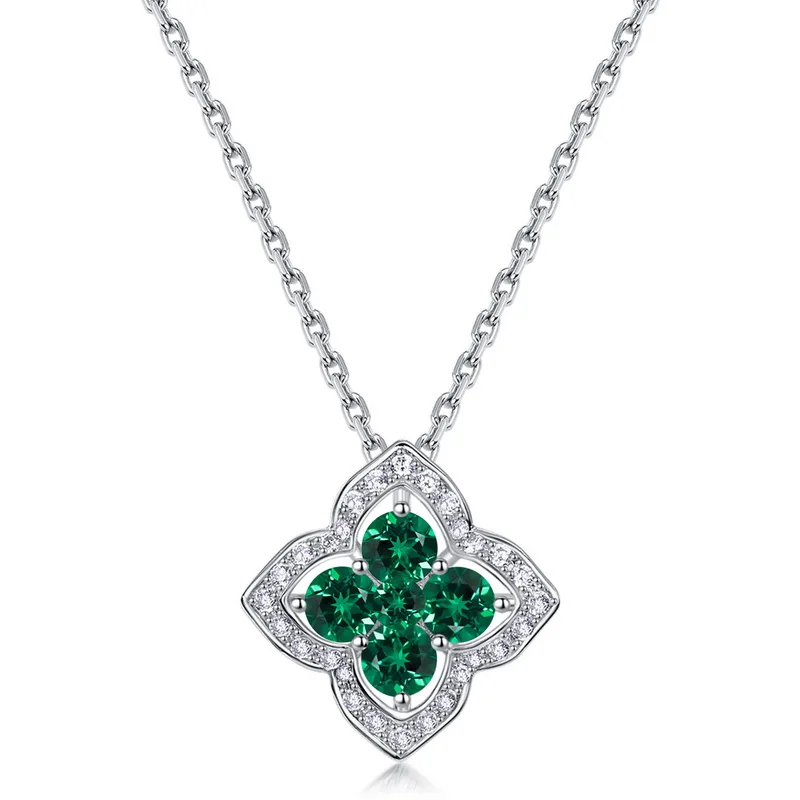 JewelyKing S925 Sterling Silver Delicate Flower Premium Gemstone Adjustable Premium Pendant Necklace JKNS0174
