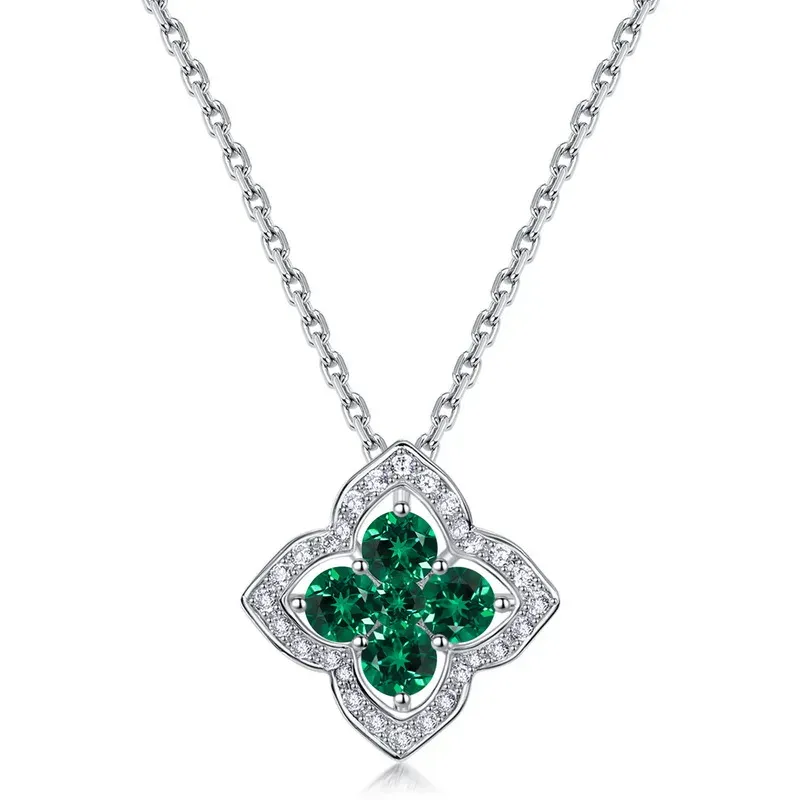 JewelyKing S925 Sterling Silver Delicate Flower Premium Gemstone Adjustable Premium Pendant Necklace JKNS0174