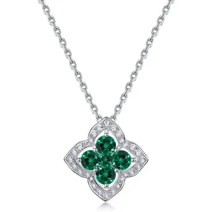 JewelyKing S925 Sterling Silver Delicate Flower Premium Gemstone Adjustable Premium Pendant Necklace JKNS0174