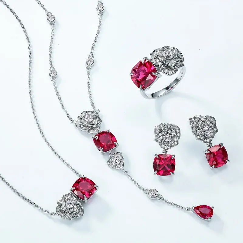 JewelyKing S925 Silver Lab Grown Rubies Inlaid Colored Necklace JKNS0176