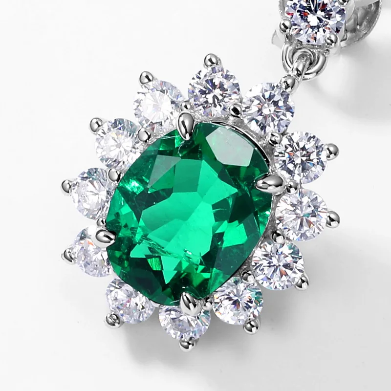 Fashionable Oval Shape Synthetic Diamond Emerald Dangle Earrings Cultivated Diamonds Women's Drop Earrings