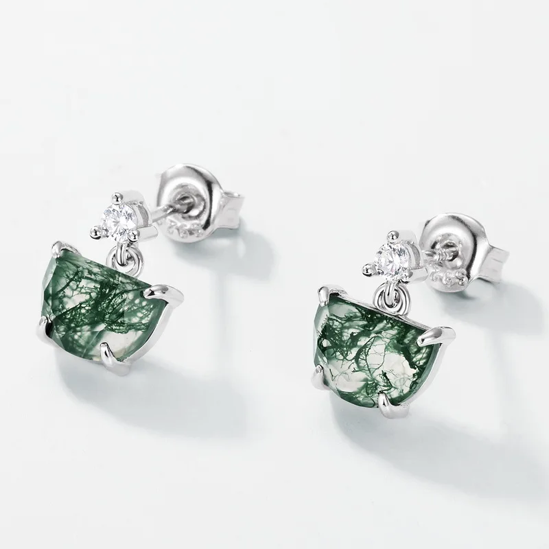 Jewelyking Green Moss Agate Engagement Wedding Earrings JKES0097