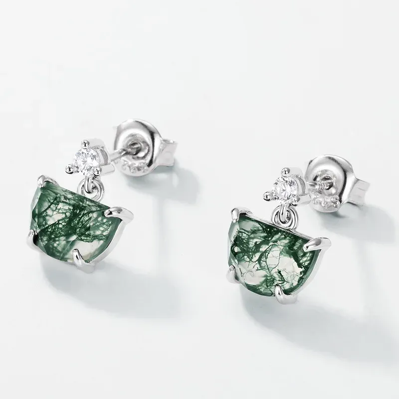 Jewelyking Green Moss Agate Engagement Wedding Earrings JKES0097