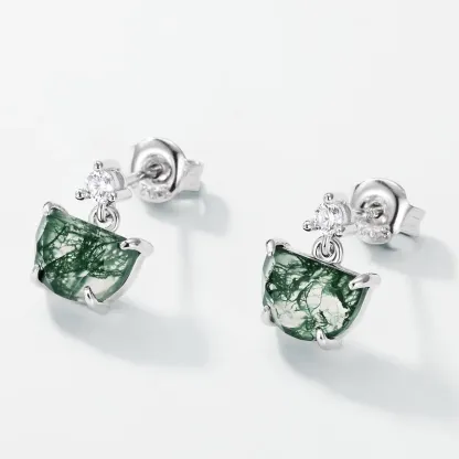 Jewelyking Green Moss Agate Engagement Wedding Earrings JKES0097