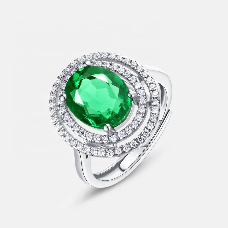 Wholesale Cubic Zirconia Diamond Ladies Ring Oval Shape Sterling Silver Lab Grown Emeralds Rings for Women