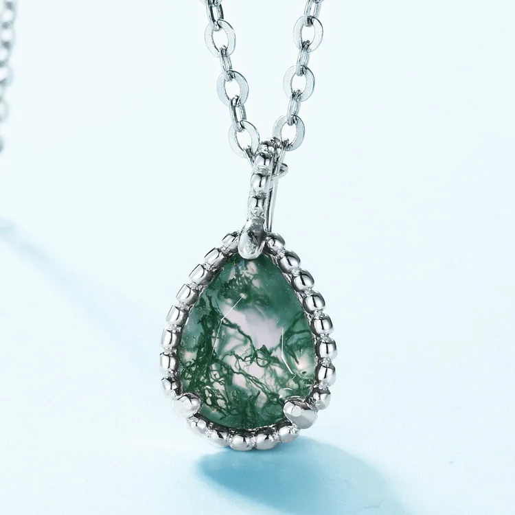 Jewelyking S925 Sterling Silver Elegant Style Moss Agate Garnet Citrine Pear Gemstone JKNS0080