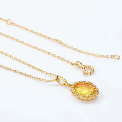 JewelyKing S925 Sterling Silver Inlaid Oval Synthetic Citrine Pendant Luxury Female Pendant Necklace JKNS0188