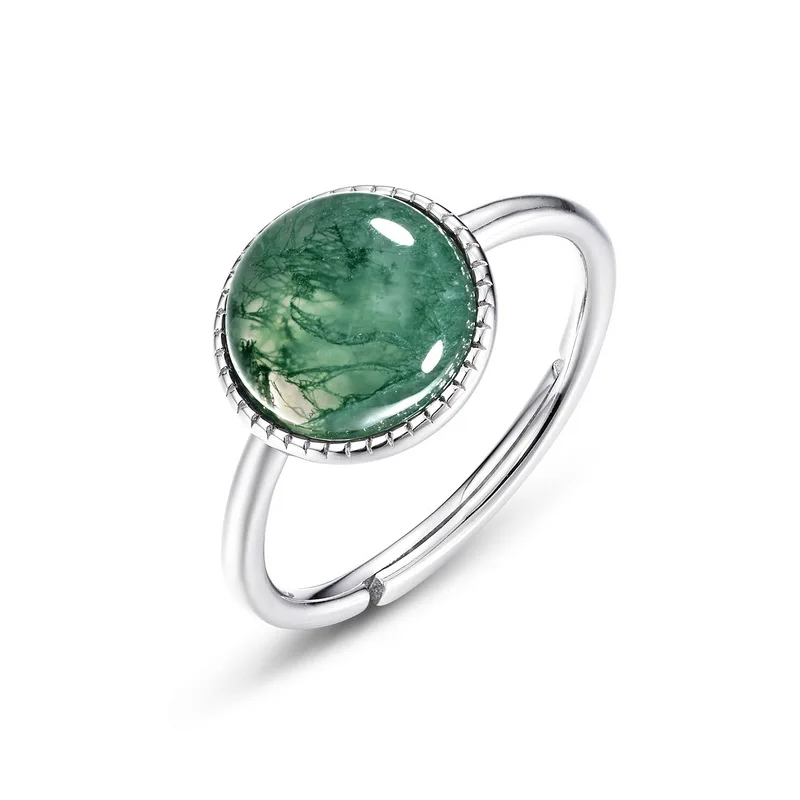 Jewelyking S925 Plated Bands Engagement Agate Moss Green Rings JKRS0122