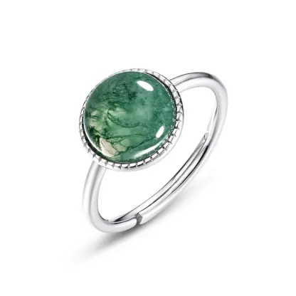 Jewelyking S925 Plated Bands Engagement Agate Moss Green Rings JKRS0122