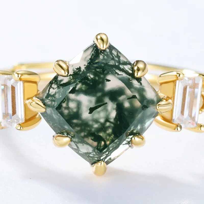 JewelyKing S925 Sterling Silver Oval Green Moss Agate Ring Natural Moss Agate Engagement Rings JKRS0133