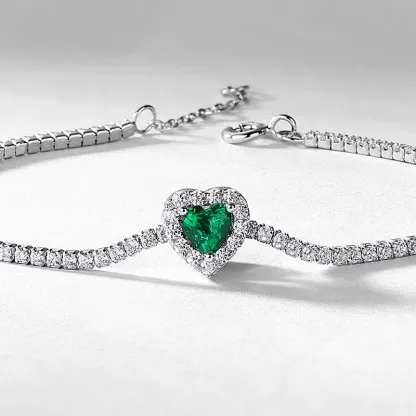 Luxury 925 Sterling Silver Lab Red Ruby Heart Pendant Tennis Bracelet Chain Fine Jewelry Wholesale