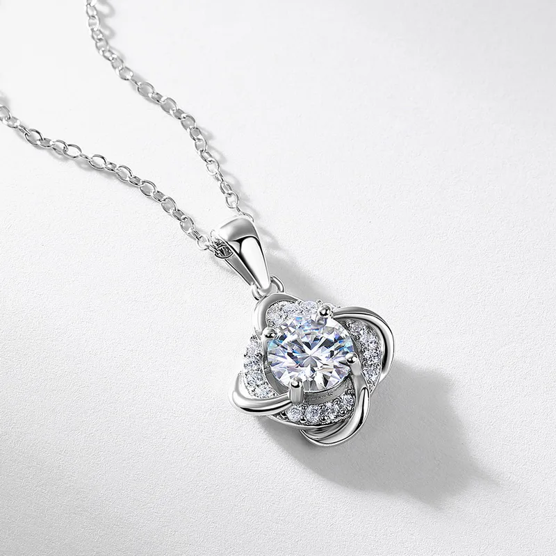S925 Sterling Silver Windmill Design 1CT Round Brilliant Cut  Lab Grown Diamond Necklace Jewelry JKNS0010