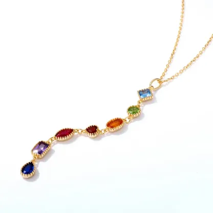 JewelyKing Long Pendant rainbow Color Zircon Geometric Necklace JKNS0184