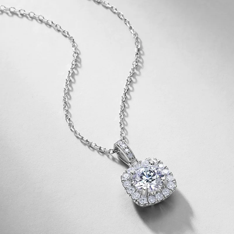JewelyKing S925 Sterling Silver Square Lab Grown Diamond Necklace