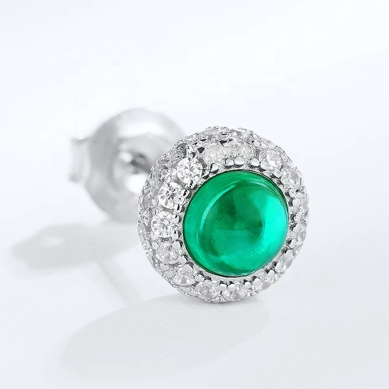 Simple Style Geometric Diamond Stud Earrings Hypoallergenic 925 Sterling Silver Green Crystal Round Emerald Stud Earrings