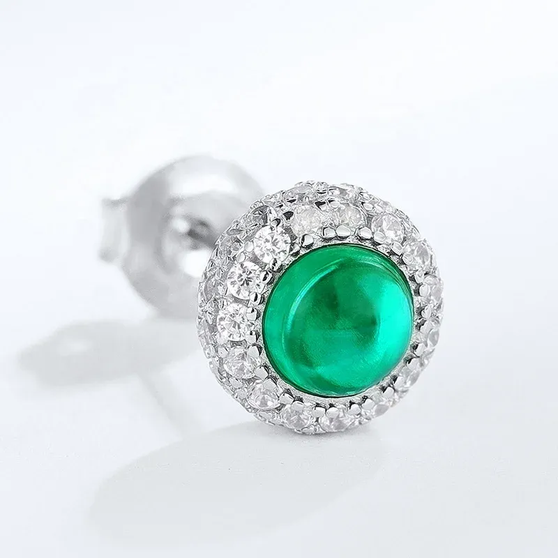 Simple Style Geometric Diamond Stud Earrings Hypoallergenic 925 Sterling Silver Green Crystal Round Emerald Stud Earrings