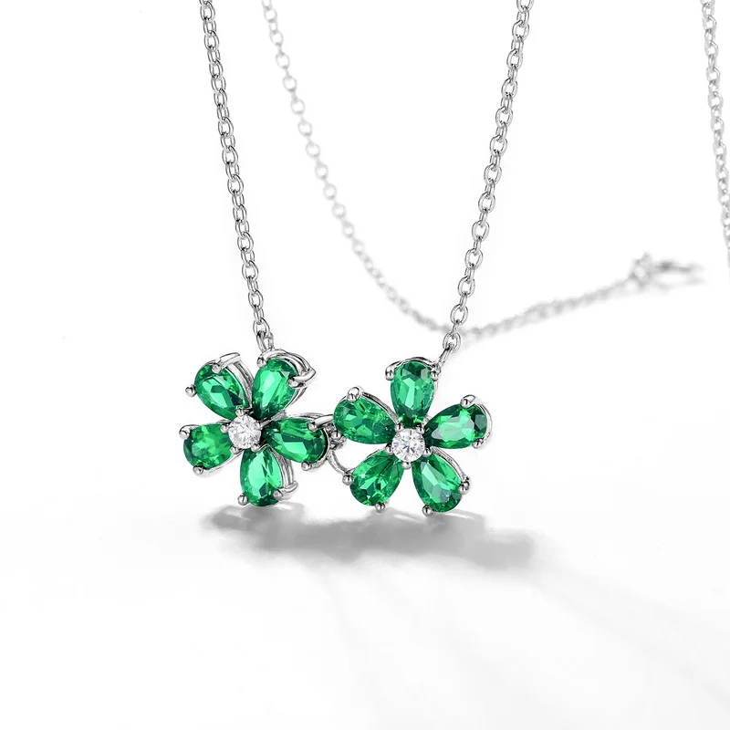 2026 Trendy 925 Sterling Silver Emerald High Carbon Diamond Flower Bracelet Necklace for Women Sparkling Party Fine Jewelry