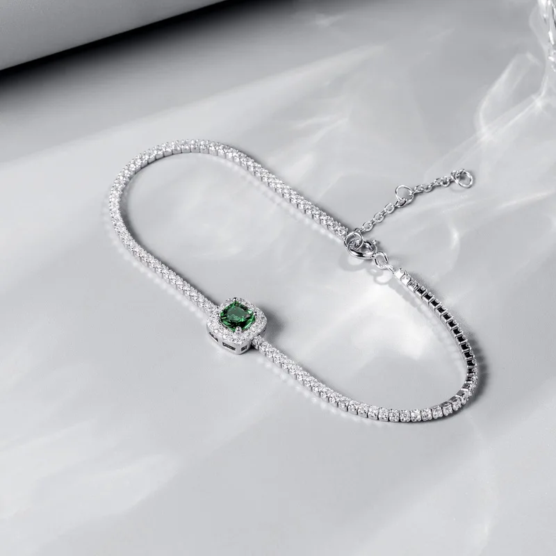 Luxury Jewelry 14k White Gold Lab Grown Ruby Emerald Tennis Bracelet Chain Emerald Cut Wedding Bracelet for Women Girls