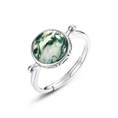 JewelyKing S925 Sterling Silver Moss Agate Stone Ring JKRS0183