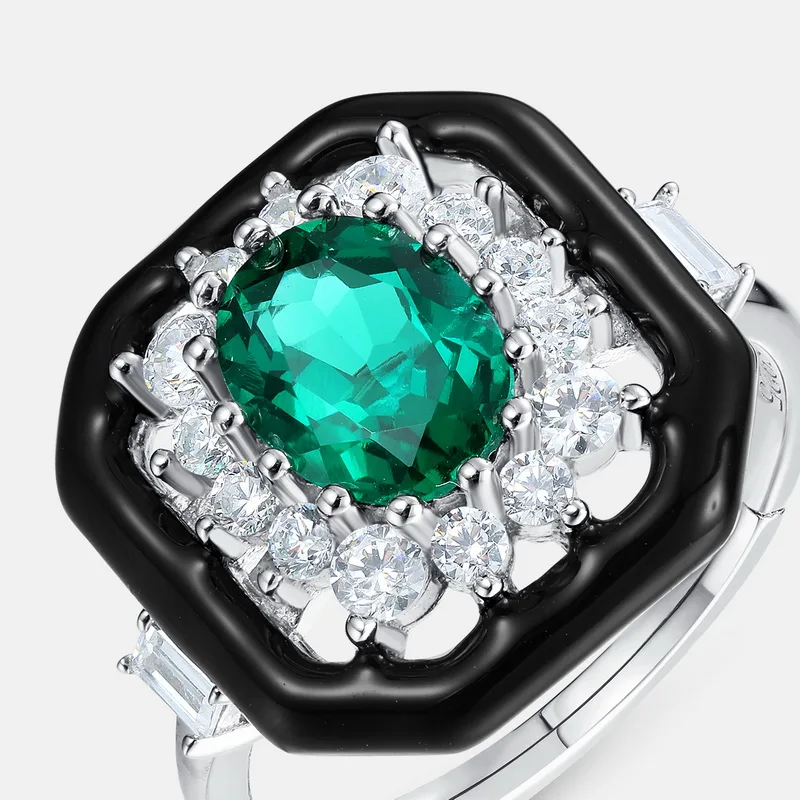 Costume Jewelry Emerald 18k White Gold Ring Emerald Black Onyx Gemstone Ring Wedding Silver Rings for Women