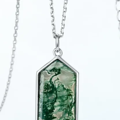 Jewelyking S925 Green Moss Agate  Silver Gold Plating Natural Stone Gemstone Pendant Necklace JKNS0112