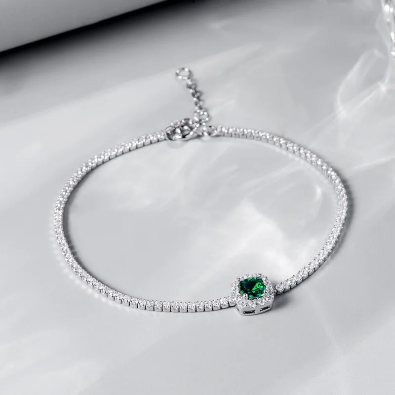 Luxury Jewelry 14k White Gold Lab Grown Ruby Emerald Tennis Bracelet Chain Emerald Cut Wedding Bracelet for Women Girls