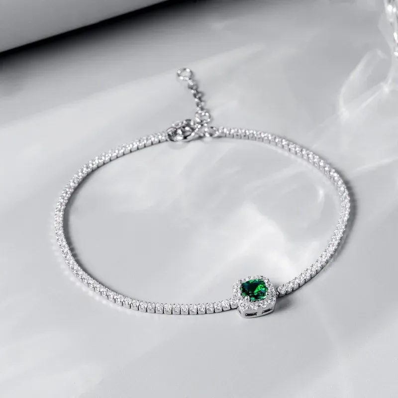 Luxury Jewelry 14k White Gold Lab Grown Ruby Emerald Tennis Bracelet Chain Emerald Cut Wedding Bracelet for Women Girls