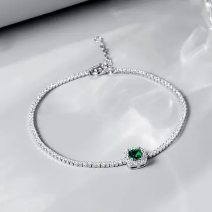 Luxury Jewelry 14k White Gold Lab Grown Ruby Emerald Tennis Bracelet Chain Emerald Cut Wedding Bracelet for Women Girls