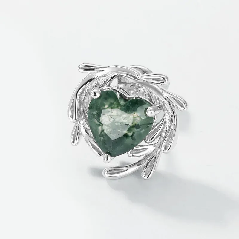 Jewelyking Heart Shaped Green Moss Agate Leaf Flower Rose Gold Silver Unique Vintage Solitaire Wedding Earrings JKES0108