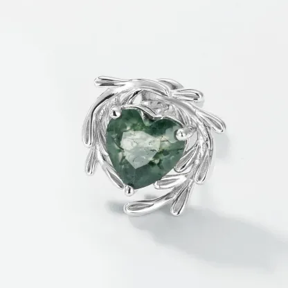Jewelyking Heart Shaped Green Moss Agate Leaf Flower Rose Gold Silver Unique Vintage Solitaire Wedding Earrings JKES0108