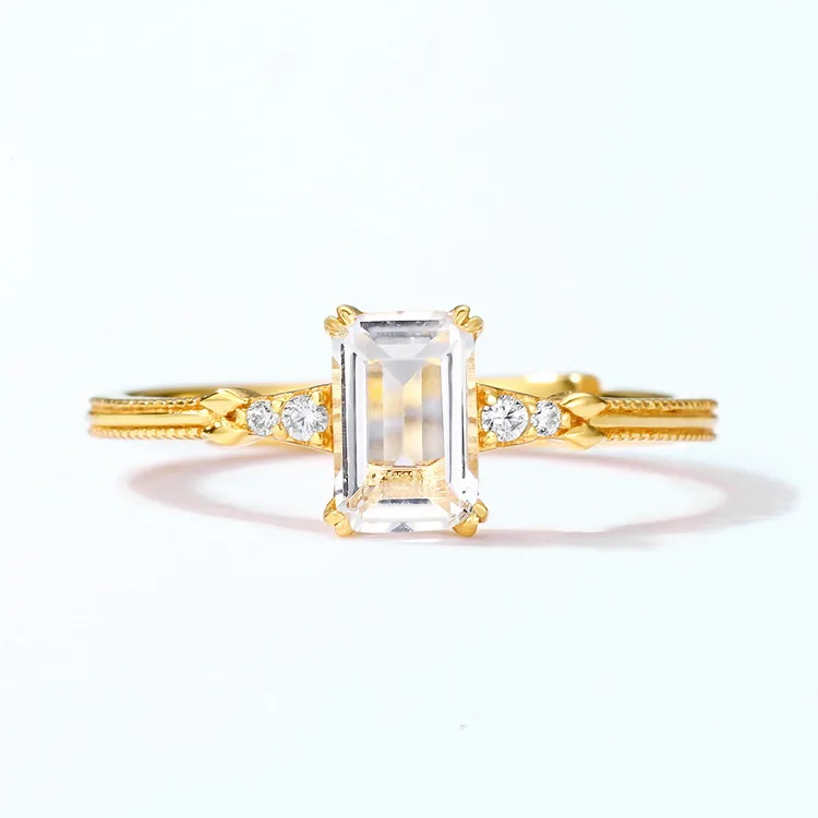 JewelyKing S925 Sterling Silver Natural Crystal Big Gemstone Clear Quartz Ring JKRS0276