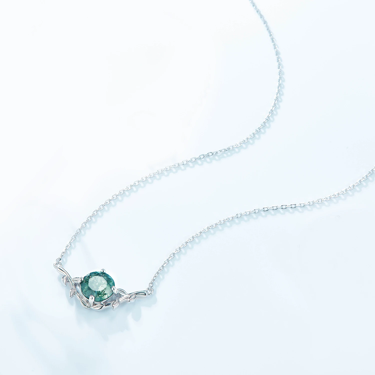 Jewelyking S925 Sterling Silver Green Moss Agate Pendant Necklace JKNS0081