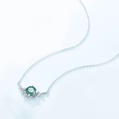 Jewelyking S925 Sterling Silver Green Moss Agate Pendant Necklace JKNS0081